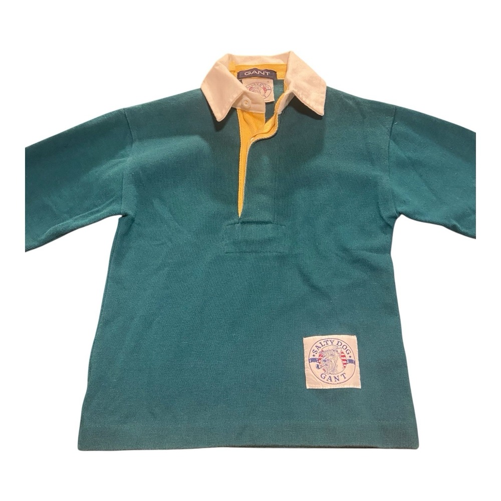 Vintage Gant Salty Dog Solid Green Boy Children Rugby Long Sleeve Shirt Preppy 4